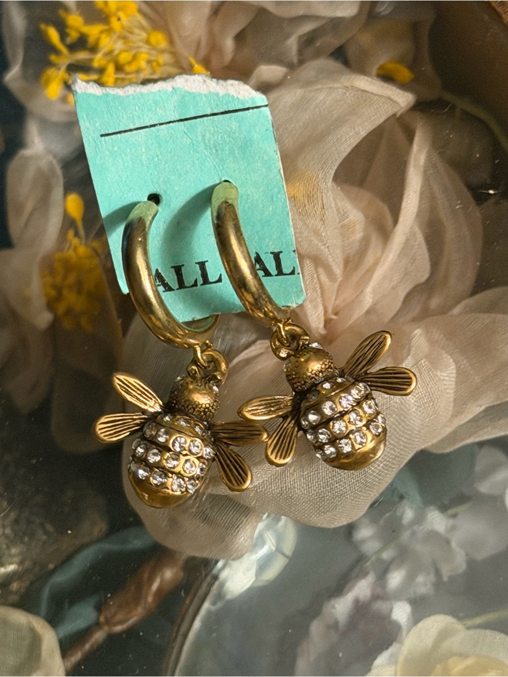 Gold Bee Hoop Earrings with Crystal Accents - Women Jewelry